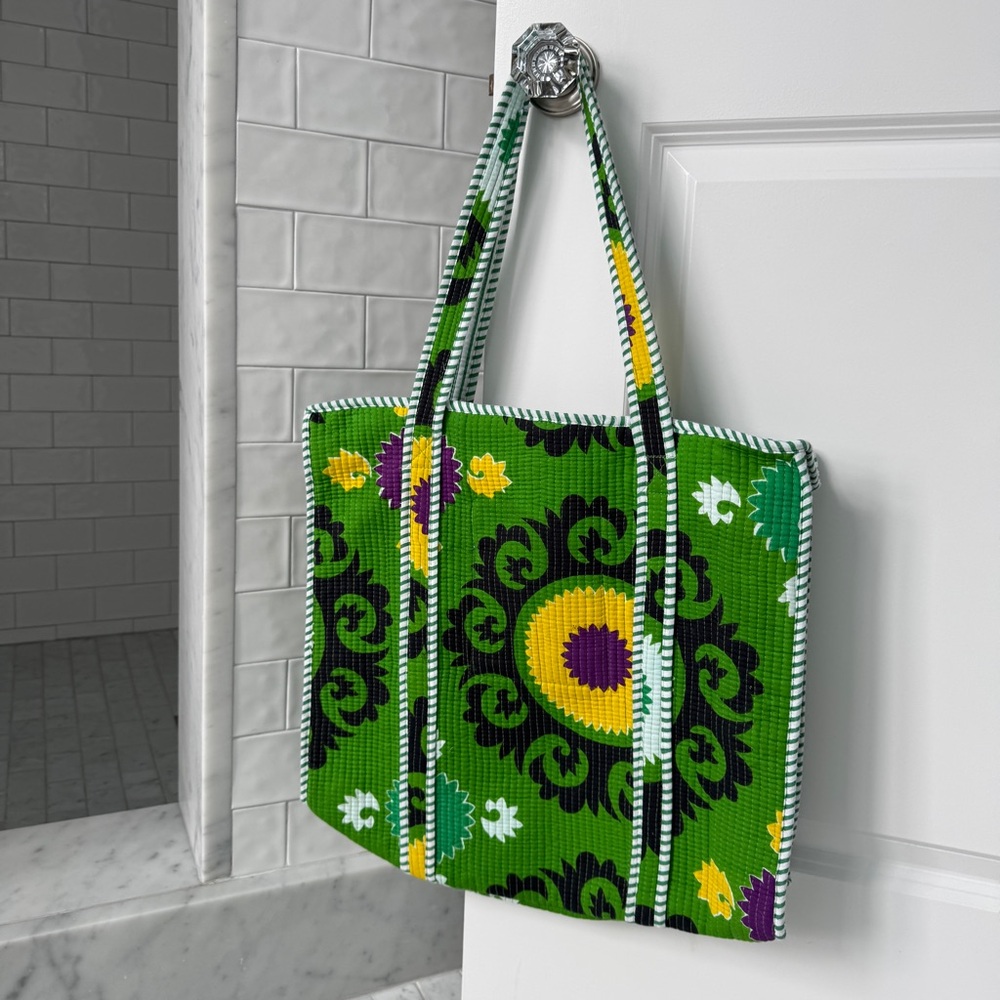 Suzani Quilted Tote - Green and Multi-colored Cotton